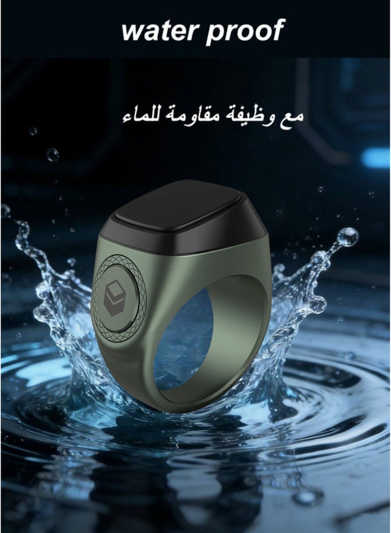 إيكيبلا خاتم ذكر معدني مع عداد للصلاة - أخضر | خاتم مسبحة ذكي 20 مم مع عداد رقمي للذكر، وتذكير بأوقات الصلاة، وتقنية مقاومة للماء قابلة للارتداء - Image 2